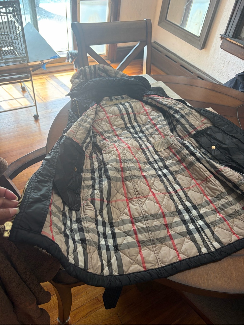 Burberry Black Trench Coat with Beige Plaid Interior